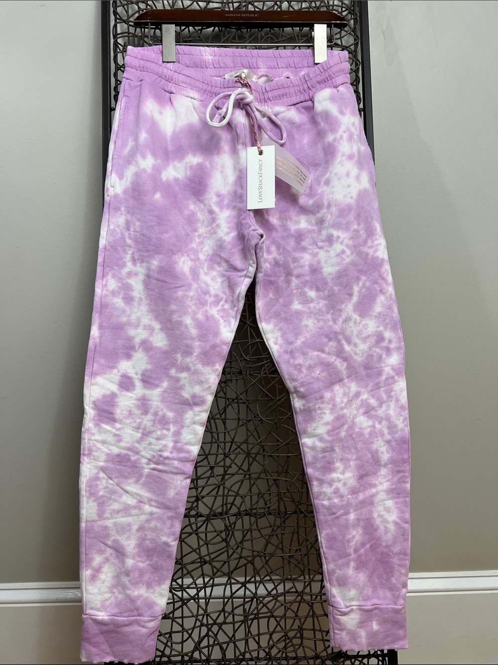LoveShackFancy lilac white tie-dye jogger 100% French cotton purple XS/S
